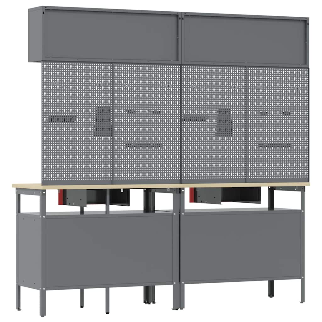 Set banc de lucru cu sertar cu raft cu blocare 8 pcs Roșu Oțel GartenMobel Dekor