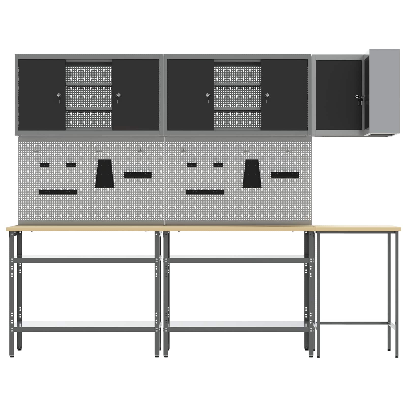 Set de dulapuri de lucru cu raft Manual 10 pcs Negru și Gri GartenMobel Dekor