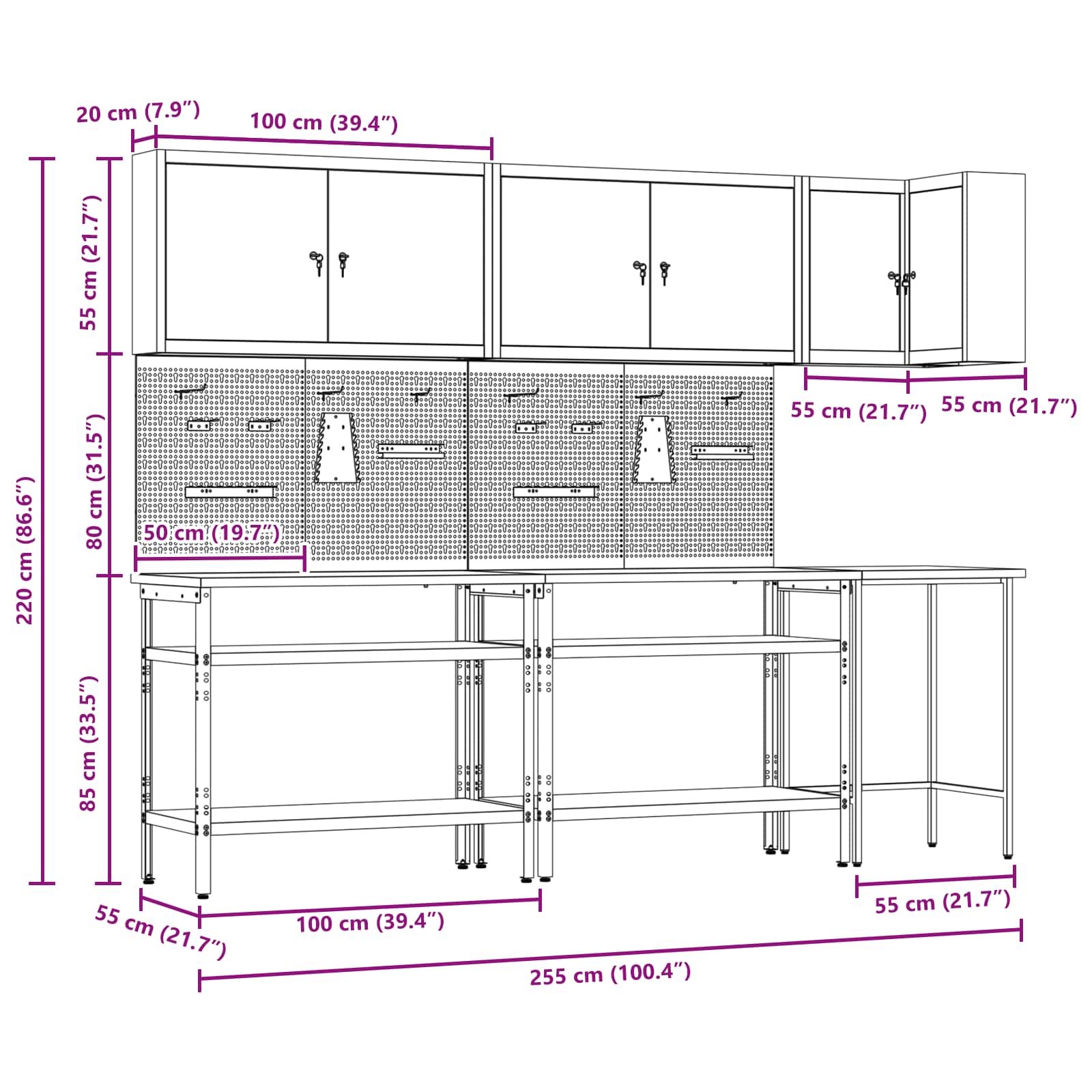 Set de dulapuri de lucru cu raft Manual 10 pcs Roșu și gri GartenMobel Dekor