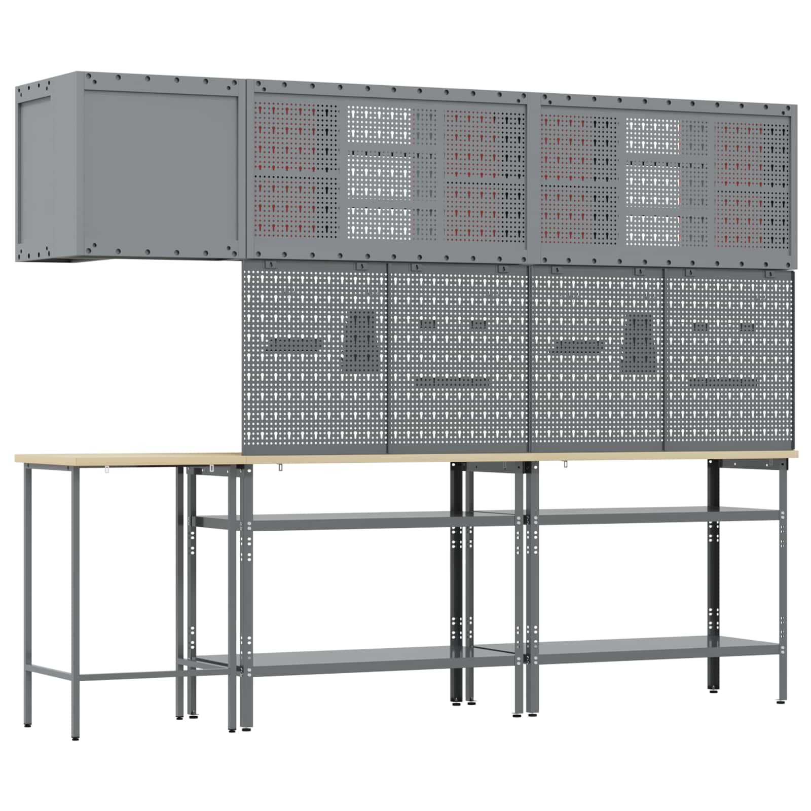 Set de dulapuri de lucru cu raft Manual 10 pcs Roșu și gri GartenMobel Dekor