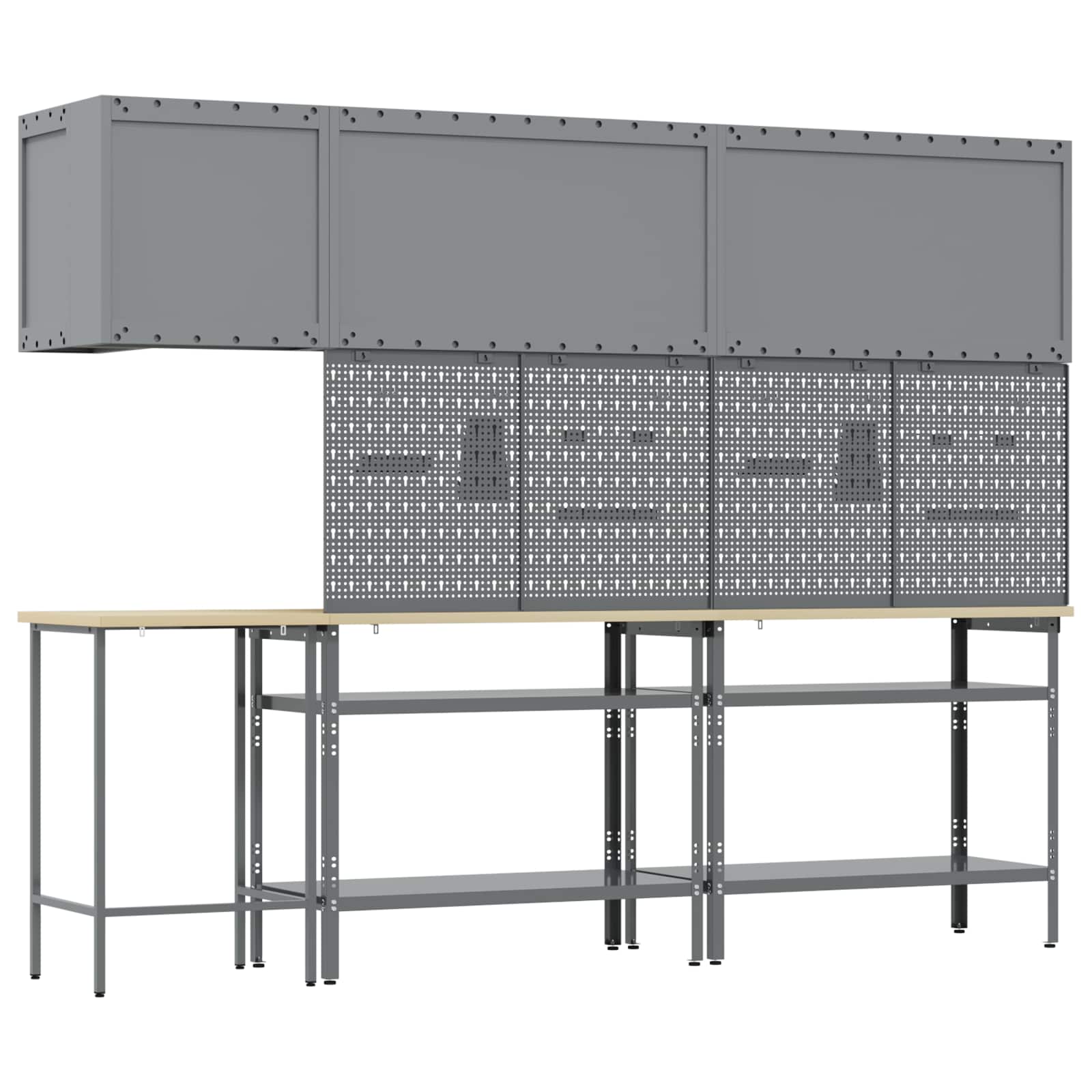 Set de dulapuri de lucru cu raft Manual 10 pcs Roșu și gri GartenMobel Dekor