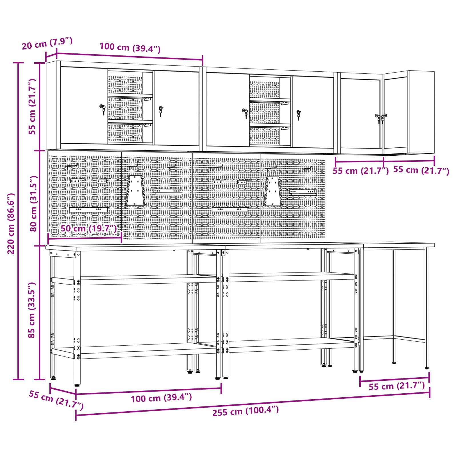 Set de dulapuri de lucru cu raft Manual 10 pcs Roșu și gri GartenMobel Dekor
