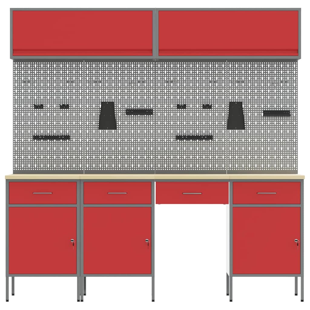 Set de dulapuri de lucru cu sertar cu depozitare 10 pcs Roșu GartenMobel Dekor