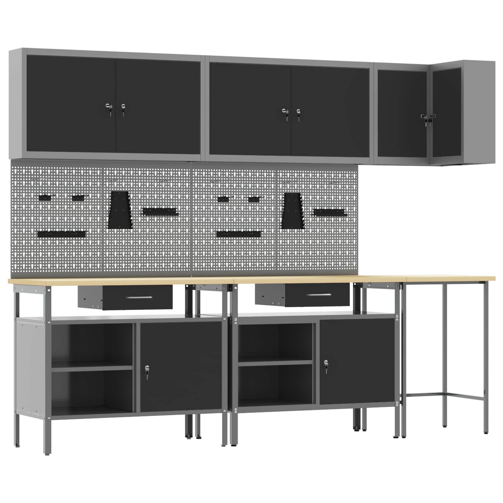 Set de dulapuri de lucru cu sertar cu raft 10 pcs Negru și Gri GartenMobel Dekor