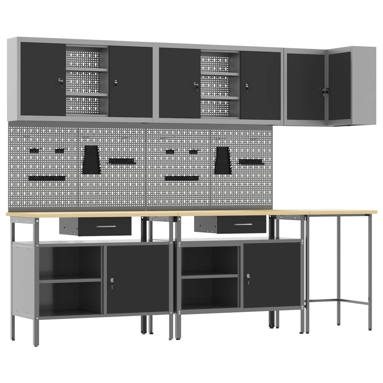 Set de dulapuri de lucru cu sertar cu raft 10 pcs Negru și Gri GartenMobel Dekor