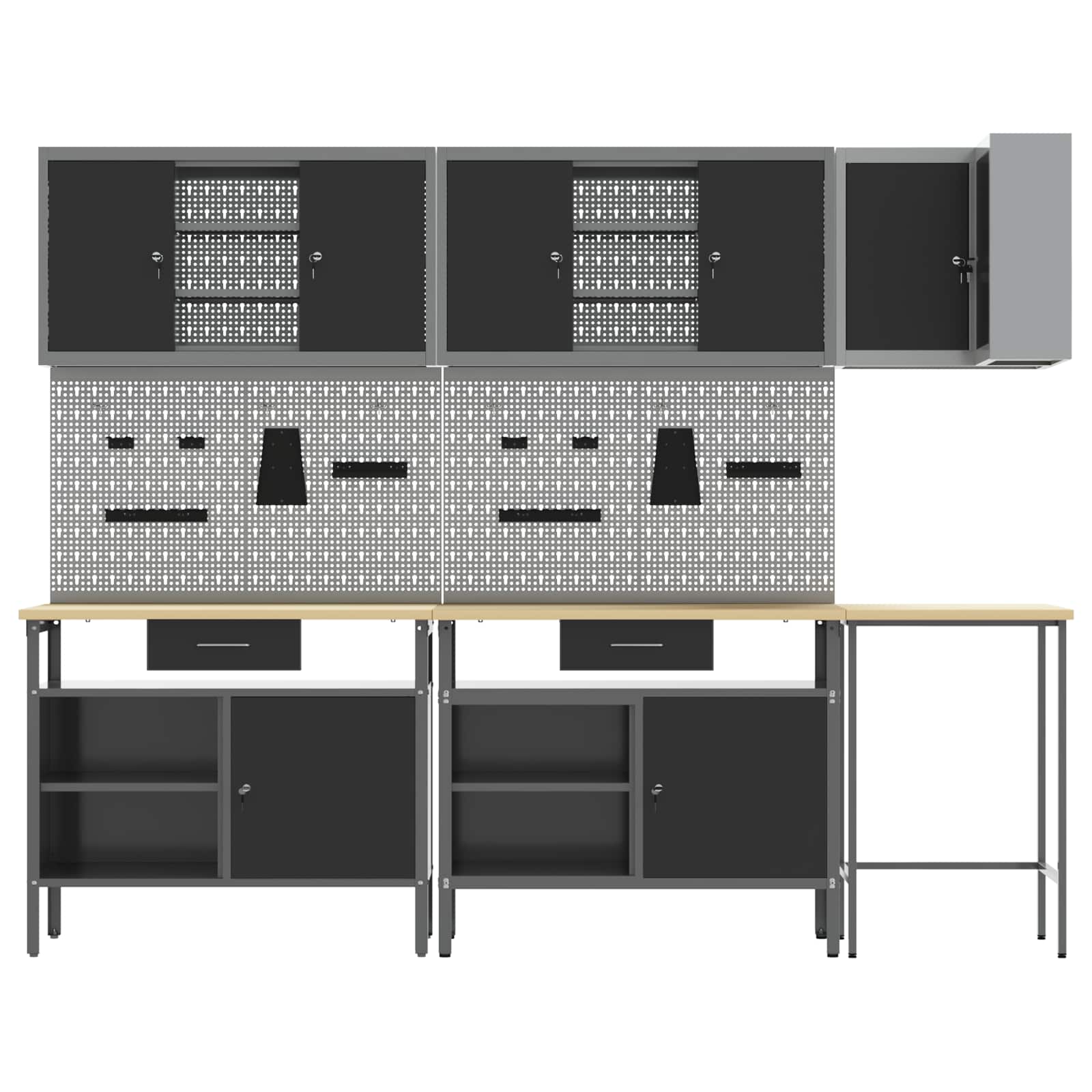 Set de dulapuri de lucru cu sertar cu raft 10 pcs Negru și Gri GartenMobel Dekor