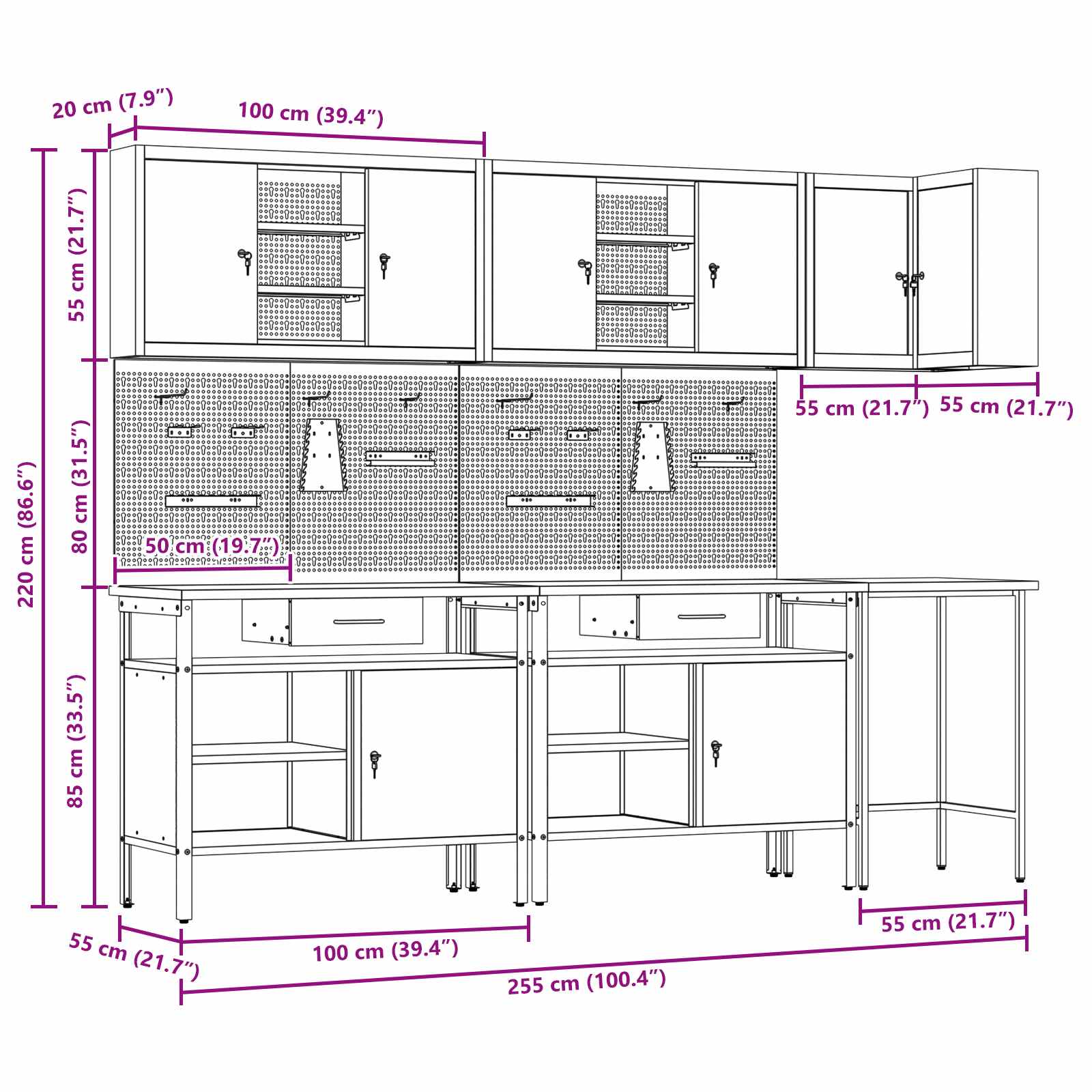 Set de dulapuri de lucru cu sertar cu raft 10 pcs Negru și Gri GartenMobel Dekor