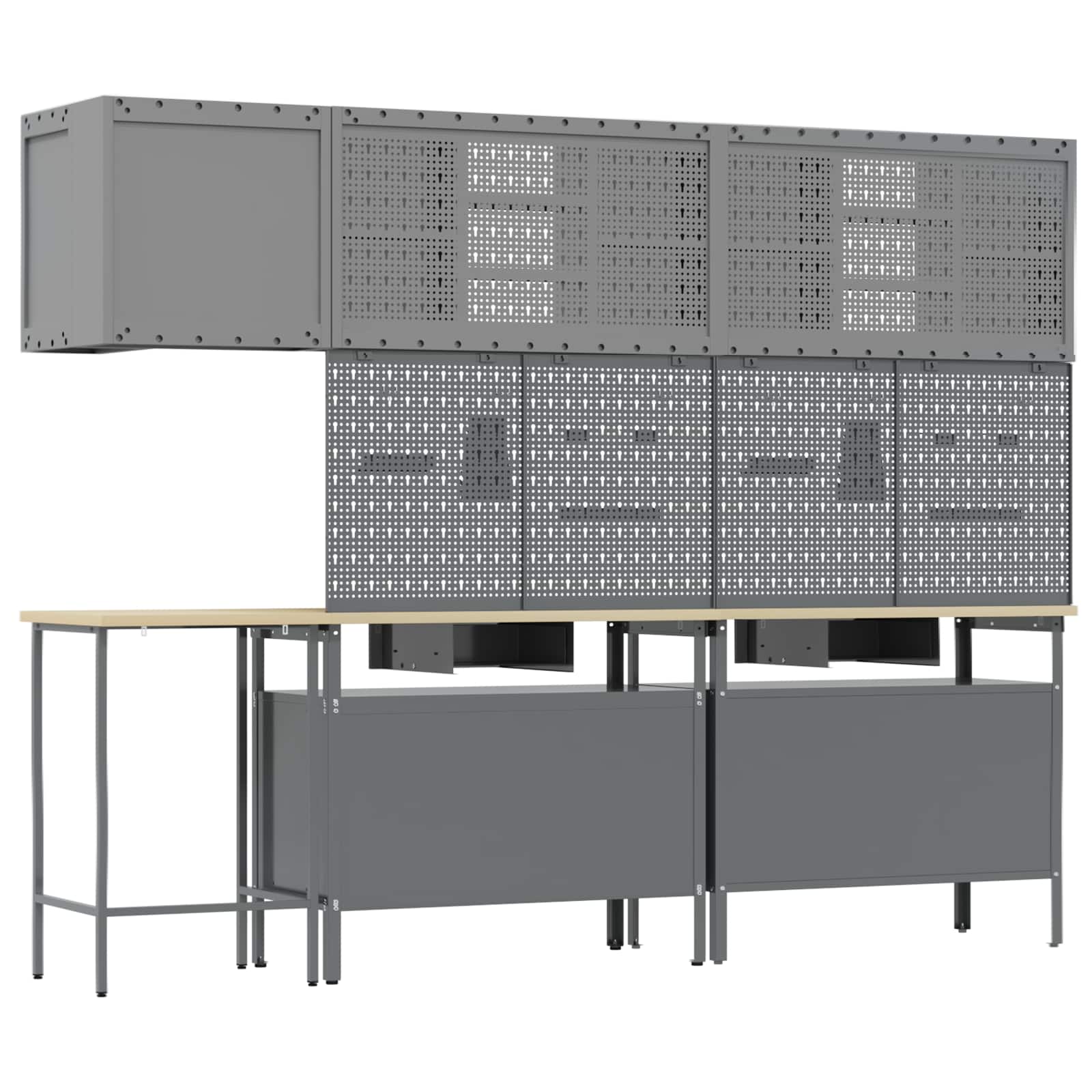 Set de dulapuri de lucru cu sertar cu raft 10 pcs Negru și Gri GartenMobel Dekor