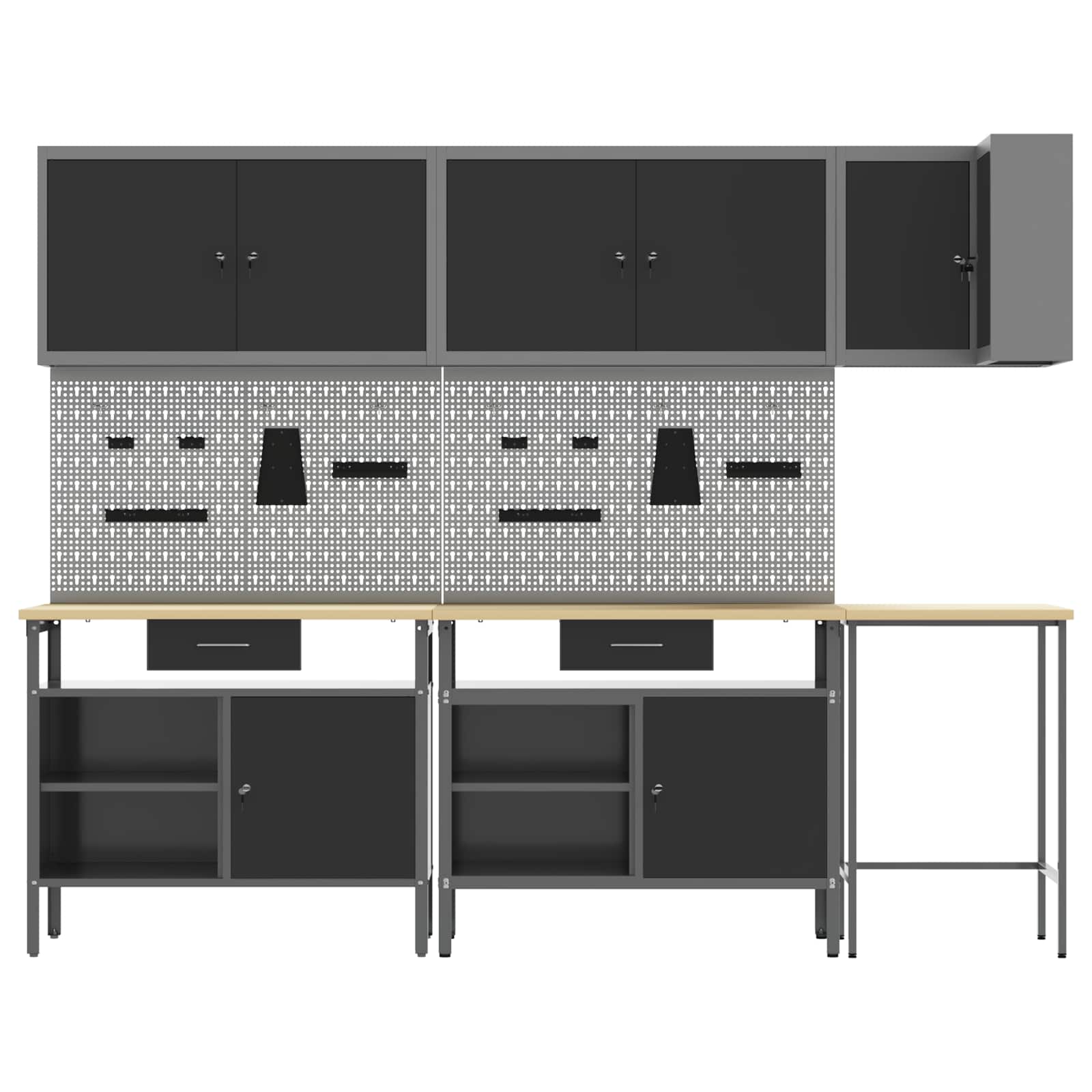 Set de dulapuri de lucru cu sertar cu raft 10 pcs Negru și Gri GartenMobel Dekor