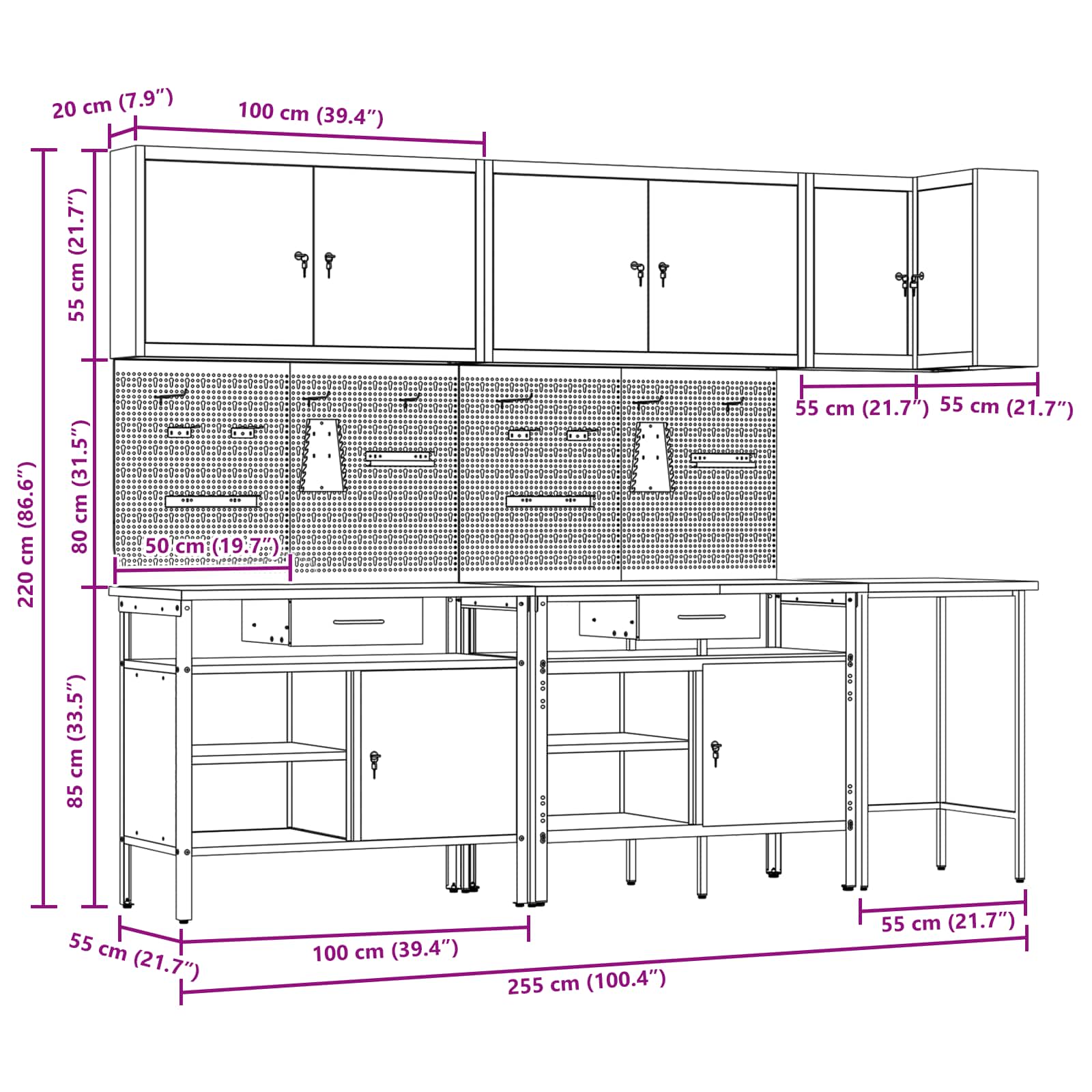 Set de dulapuri de lucru cu sertar cu raft 10 pcs Roșu și gri GartenMobel Dekor