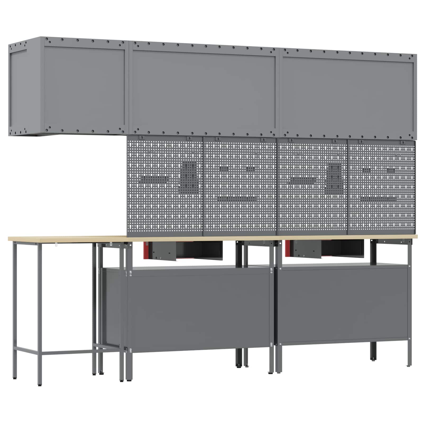 Set de dulapuri de lucru cu sertar cu raft 10 pcs Roșu și gri GartenMobel Dekor