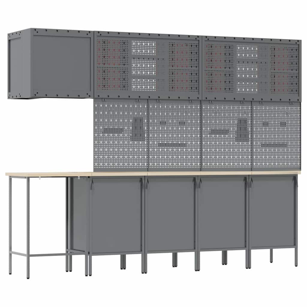 Set de dulapuri de lucru cu sertar cu raft 12 pcs Roșu și gri GartenMobel Dekor