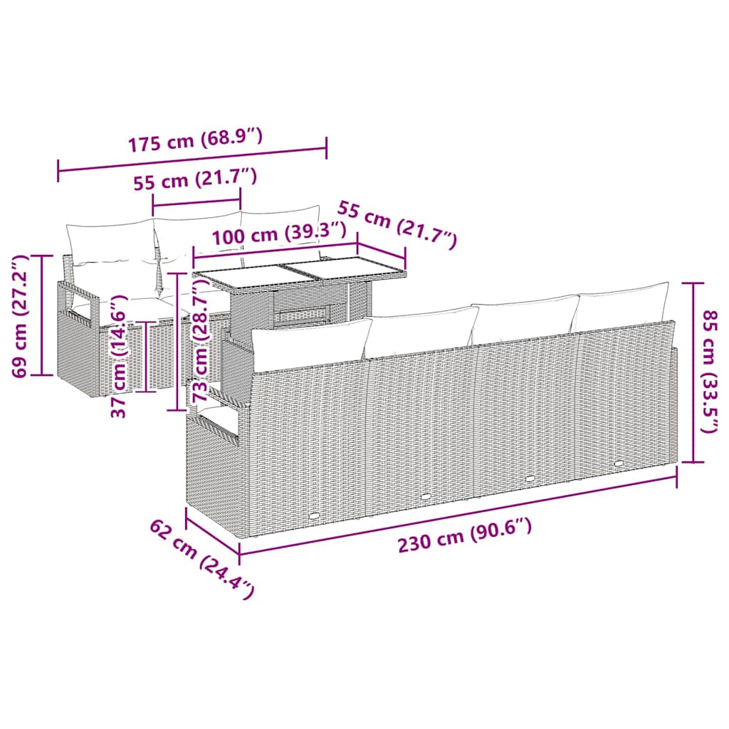 Set de canapele pentru grădină 8 pcs Gri deschis poliratan GartenMobel Dekor
