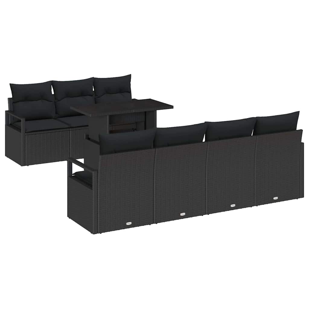 Set de canapele pentru grădină cu pernă 8 pcs Negru poliratan GartenMobel Dekor