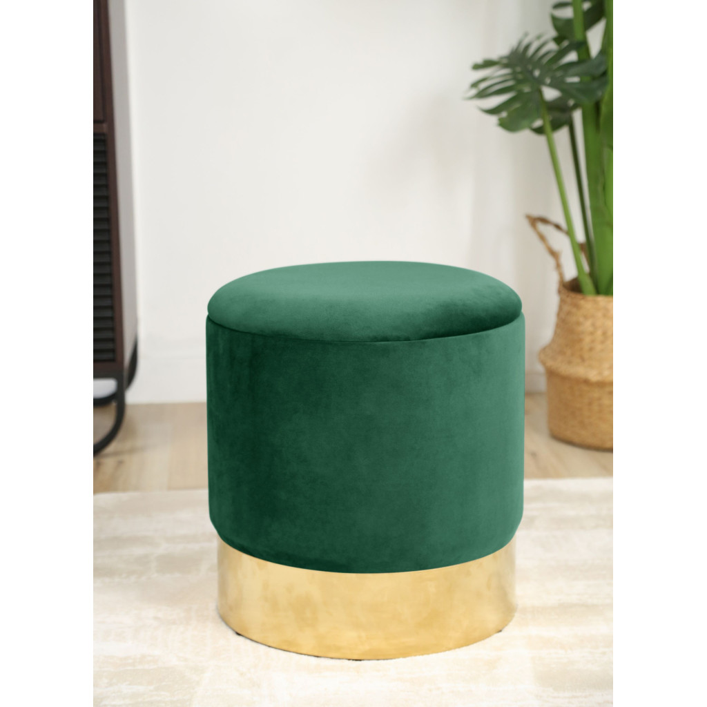 Taburet tapitat rotund Golden cu spatiu de depozitare, velur, 39x39x40 cm, verde Household NewTrend