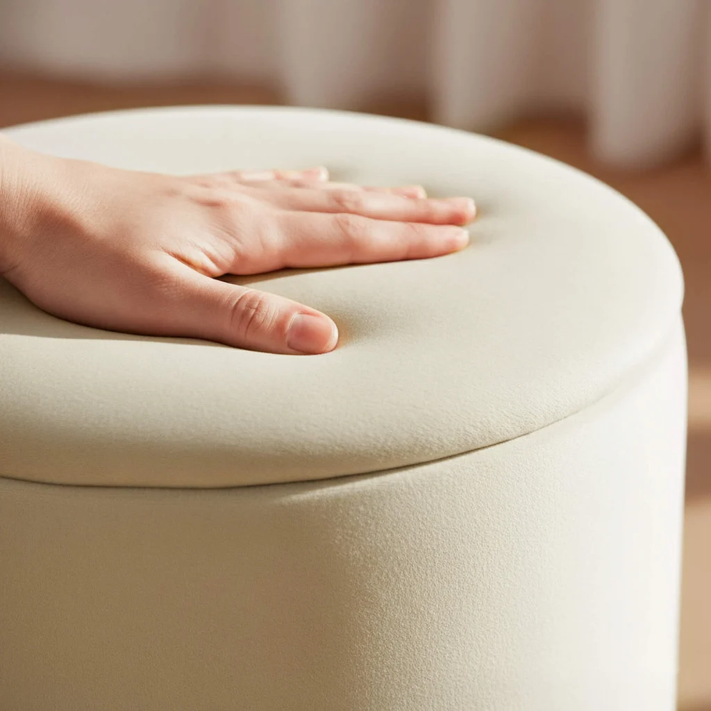 Taburet tapitat rotund Lili cu spatiu de depozitare, velur, 35x35x45 cm, crem Household NewTrend