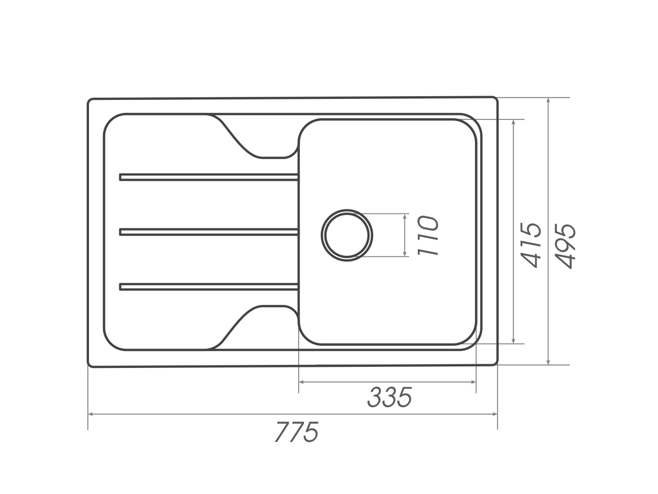 Chiuvetă din compozit de granit pentru bucătărie ELEFANT PREMIUM 7850 VERONA Negru 775 x 495 mm Innovative ReliableTools