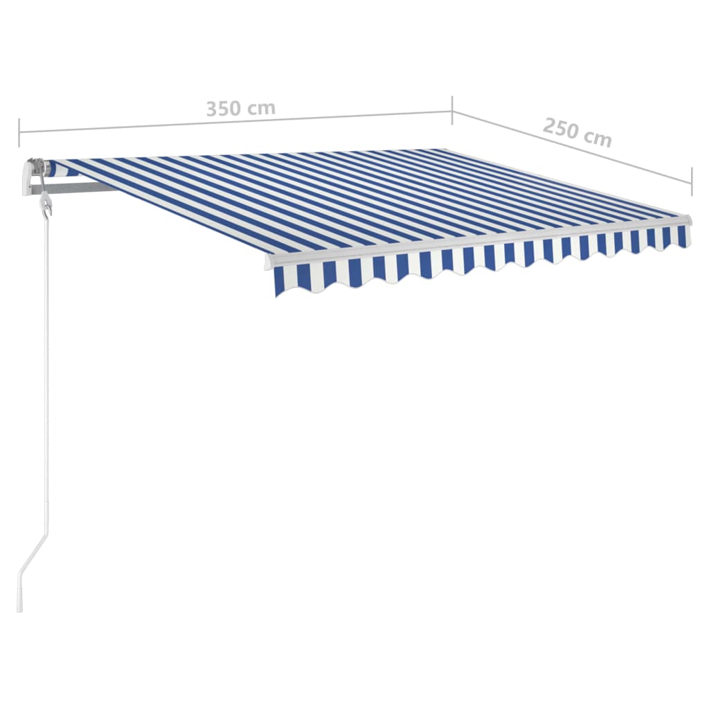 Copertină retractabilă manual cu LED, albastru & alb 3,5x2,5 m GartenMobel Dekor