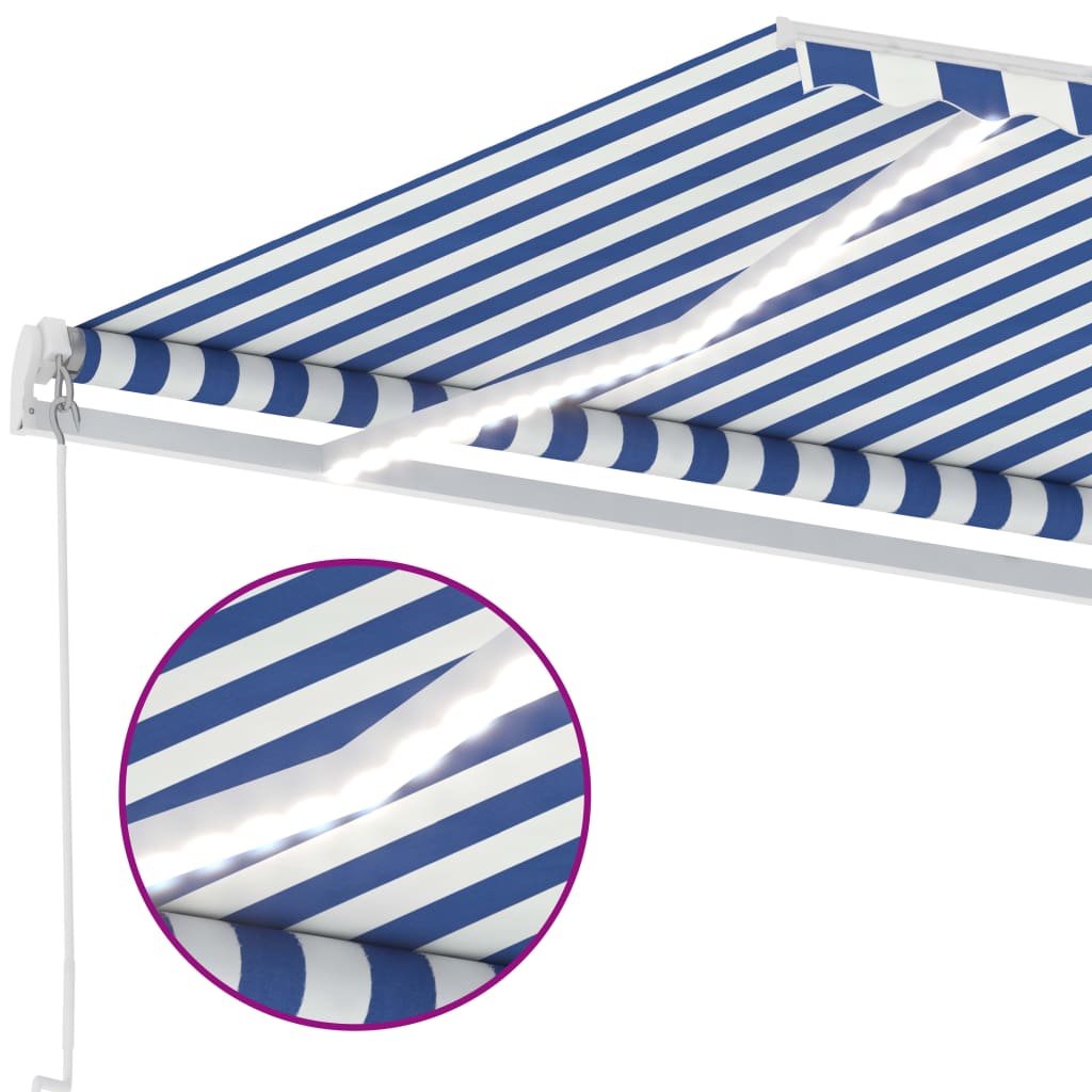 Copertină retractabilă manual cu LED, albastru & alb 350x250 cm GartenMobel Dekor