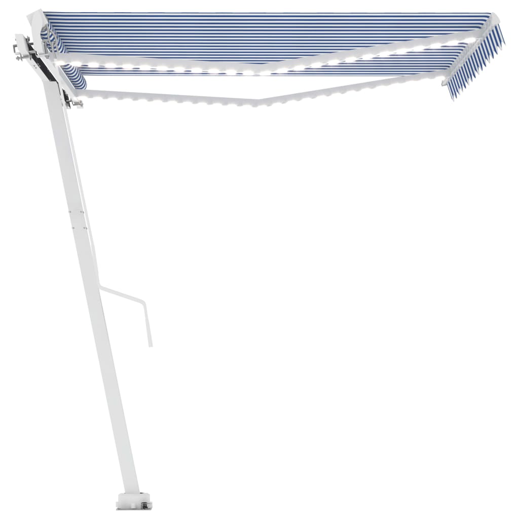 Copertină retractabilă manual cu LED, albastru & alb 350x250 cm GartenMobel Dekor