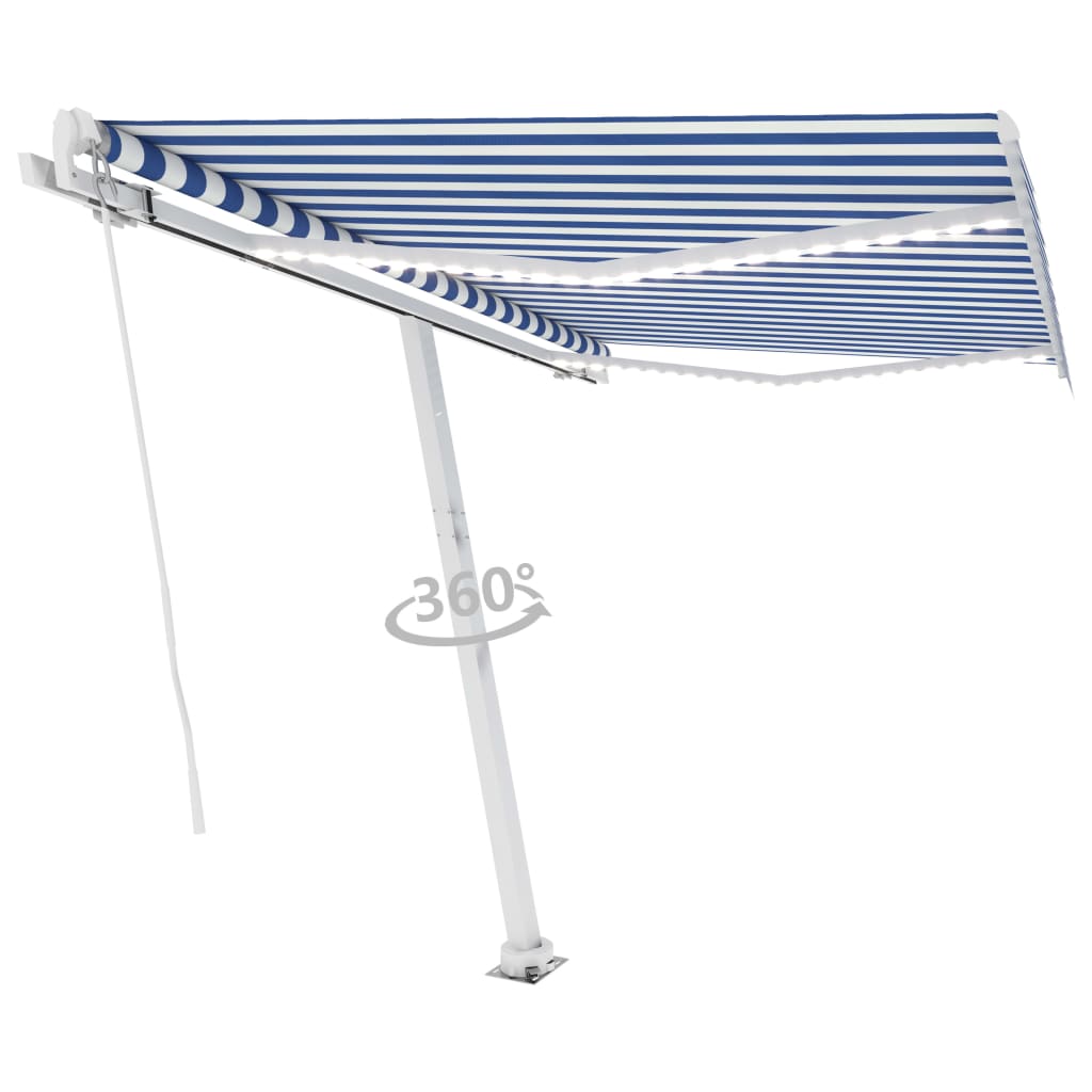 Copertină retractabilă manual cu LED, albastru & alb 350x250 cm GartenMobel Dekor