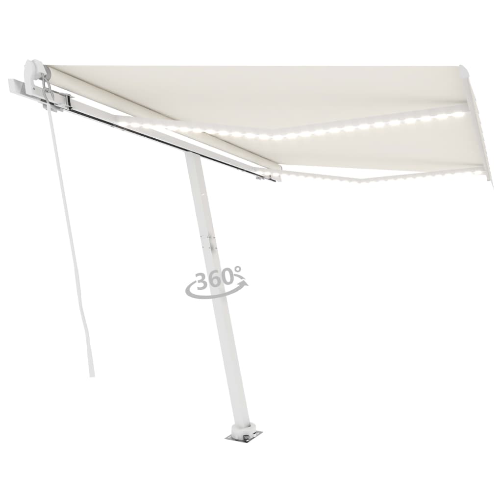 Copertină retractabilă manual cu LED, crem, 350x250 cm GartenMobel Dekor
