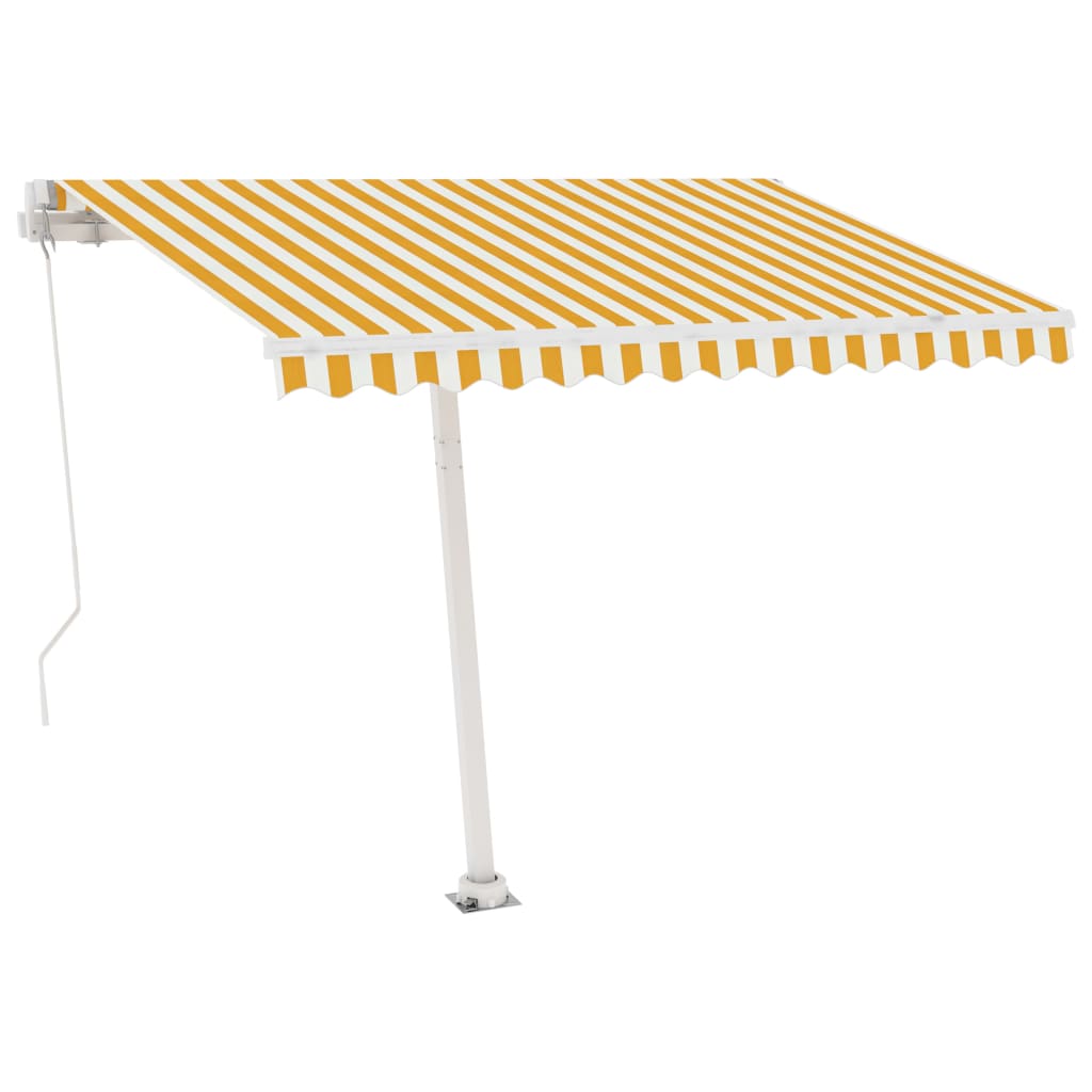 Copertină retractabilă manual cu LED, galben și alb, 350x250 cm GartenMobel Dekor