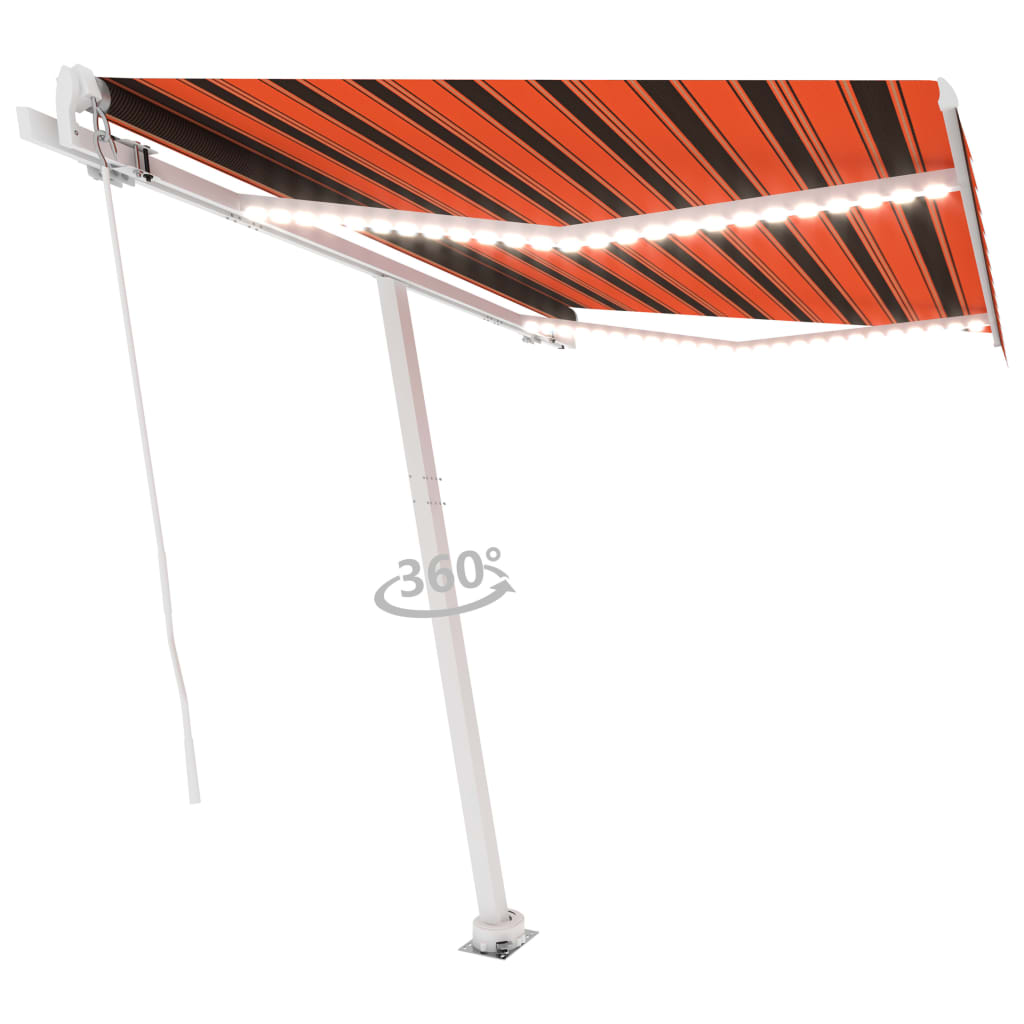 Copertină retractabilă manual cu LED portocaliu&maro 350x250 cm GartenMobel Dekor