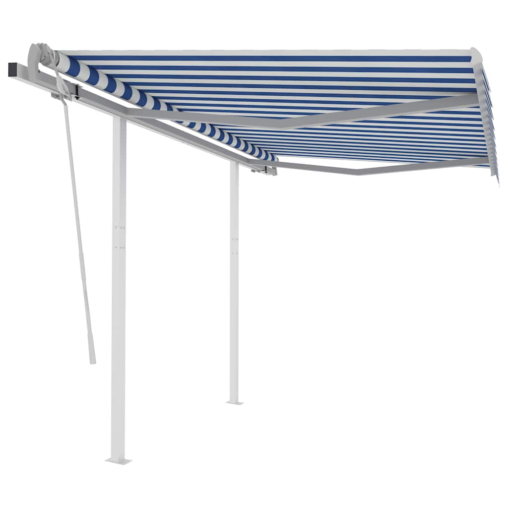 Copertină retractabilă manual cu stâlpi, albastru/alb, 3x2,5 m GartenMobel Dekor