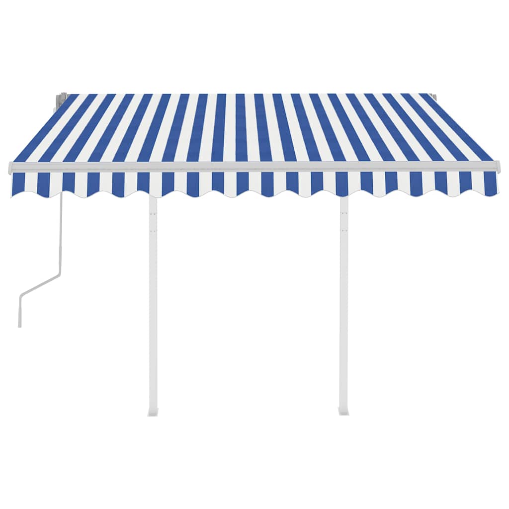 Copertină retractabilă manual cu stâlpi, albastru/alb, 3x2,5 m GartenMobel Dekor