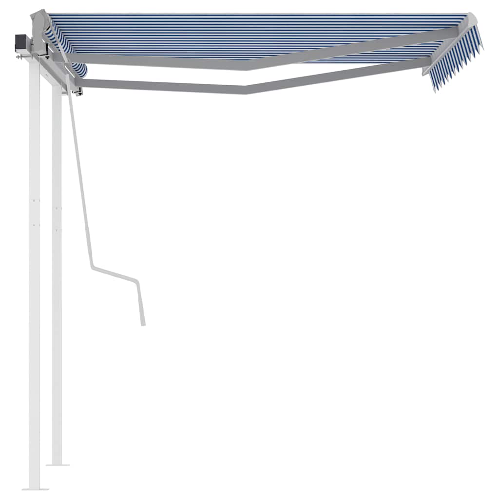 Copertină retractabilă manual cu stâlpi, albastru/alb, 3x2,5 m GartenMobel Dekor