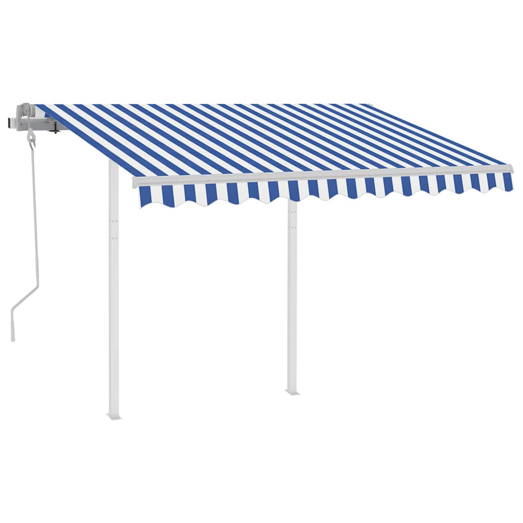 Copertină retractabilă manual cu stâlpi, albastru/alb, 3x2,5 m GartenMobel Dekor