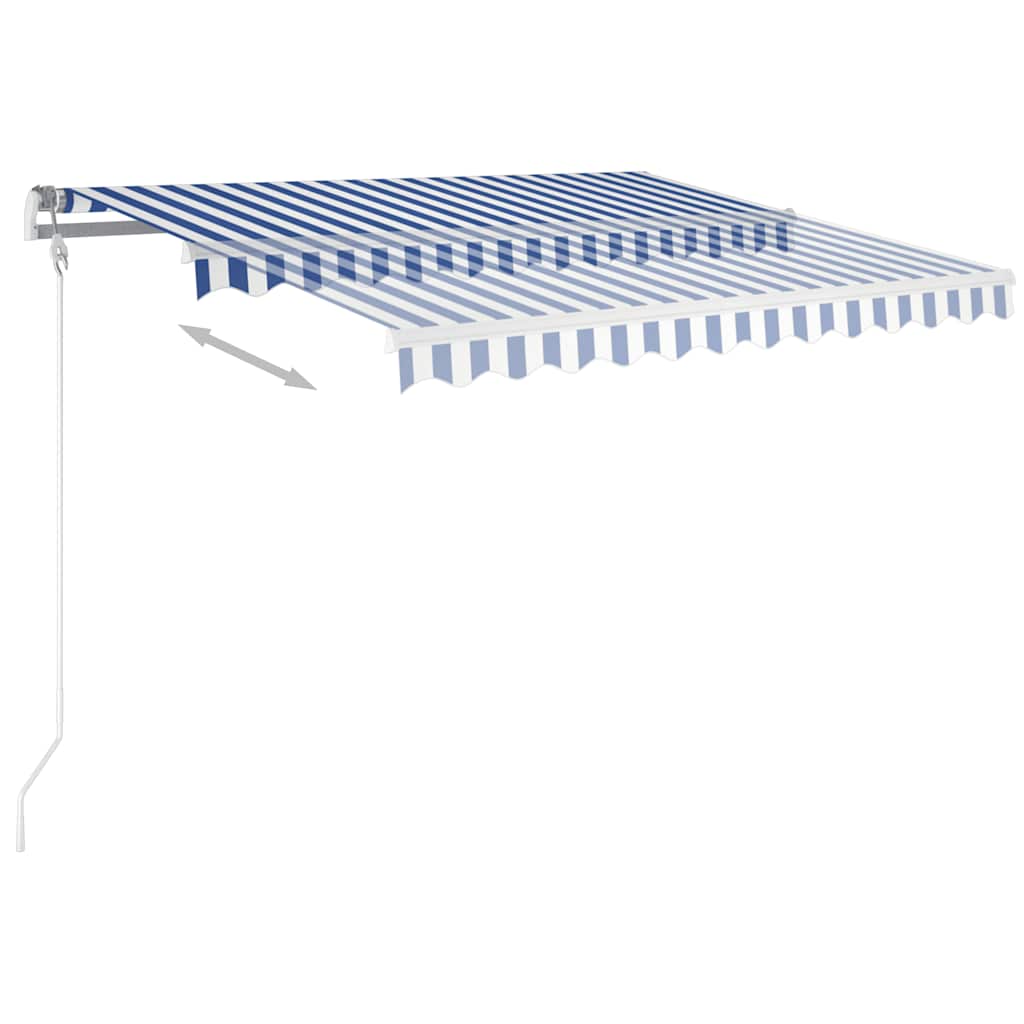 Copertină retractabilă manual cu stâlpi, albastru/alb, 3x2,5 m GartenMobel Dekor