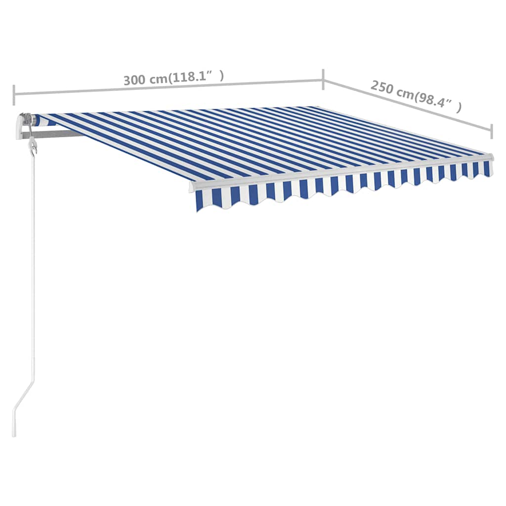 Copertină retractabilă manual cu stâlpi, albastru/alb, 3x2,5 m GartenMobel Dekor