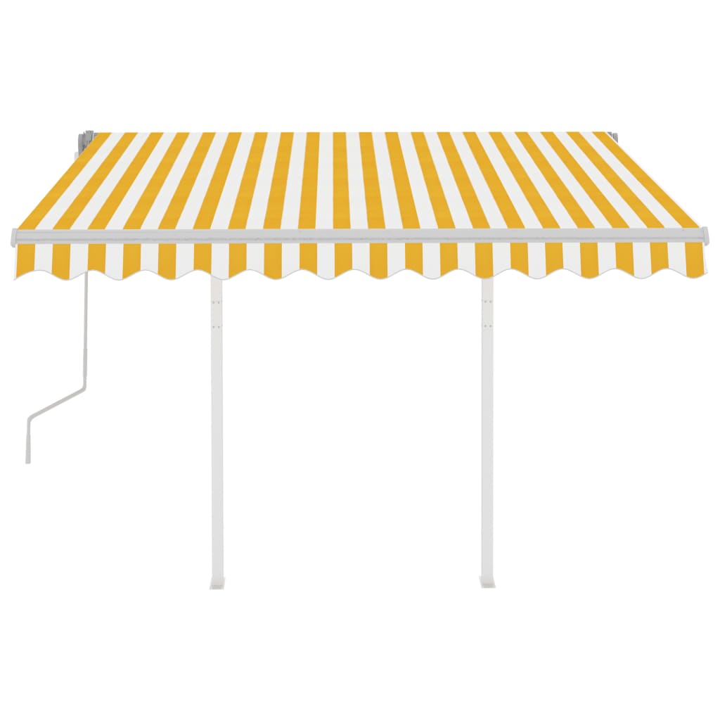 Copertină retractabilă manual cu stâlpi, galben/alb, 3x2,5 m GartenMobel Dekor