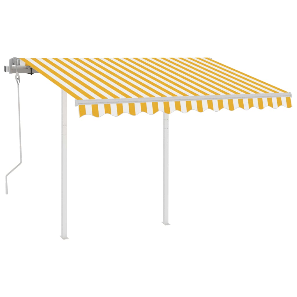 Copertină retractabilă manual cu stâlpi, galben/alb, 3x2,5 m GartenMobel Dekor