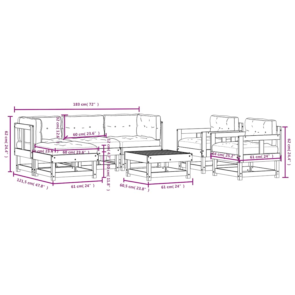 Set mobilier de grădină cu perne, 7 piese, lemn de pin tratat GartenMobel Dekor