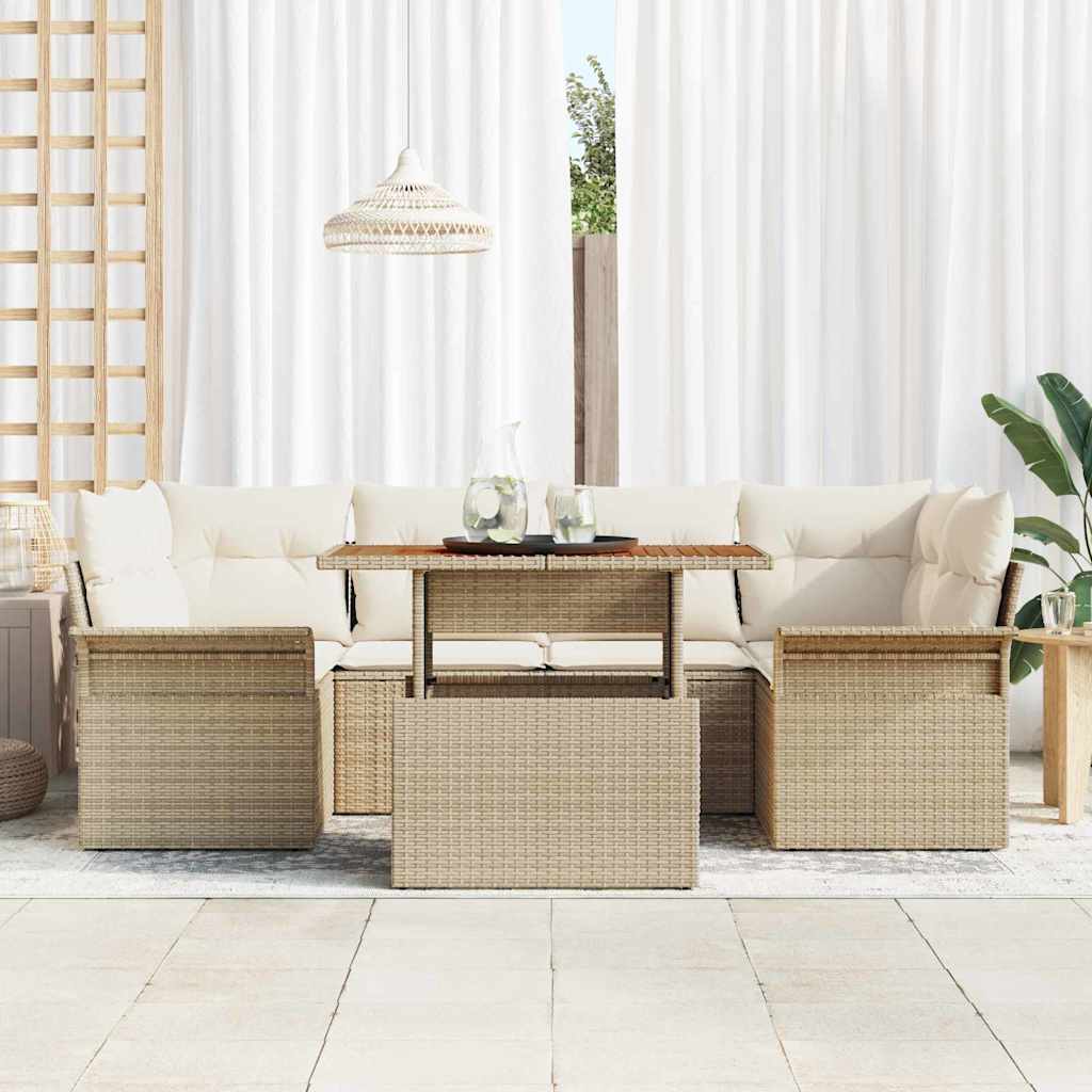 Set de canapele pentru grădină 7 pcs Bej Rattan poli GartenMobel Dekor