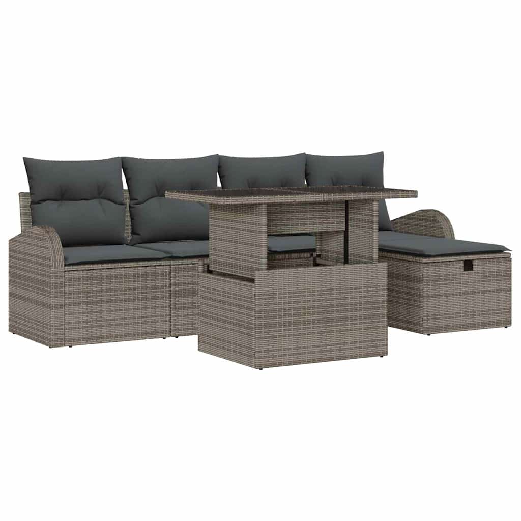 Set de canapele pentru grădină cu pernă 6 pcs Gri Rattan poli GartenMobel Dekor