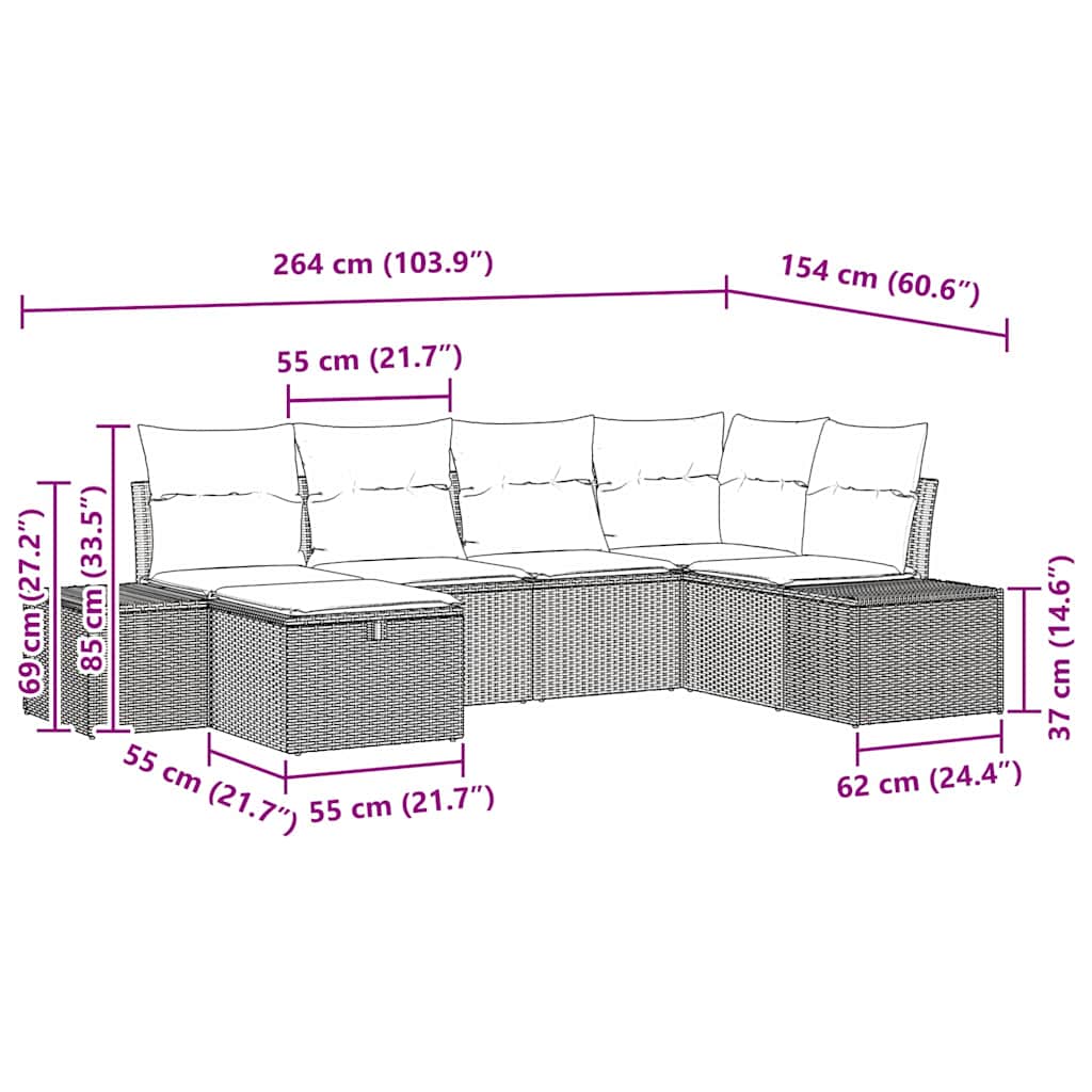 Set de canapele pentru grădină cu pernă 6 pcs Gri poliratan GartenMobel Dekor