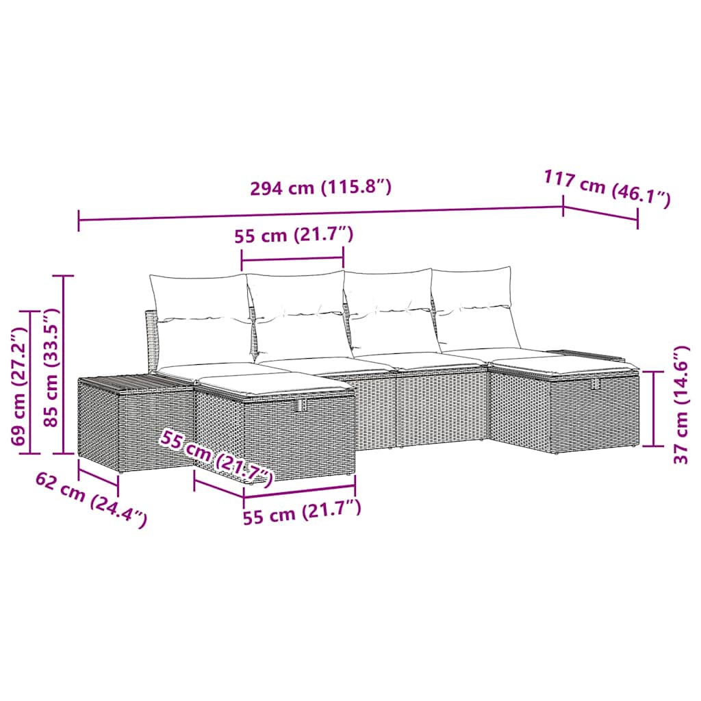 Set de canapele pentru grădină cu pernă 6 pcs Gri poliratan GartenMobel Dekor