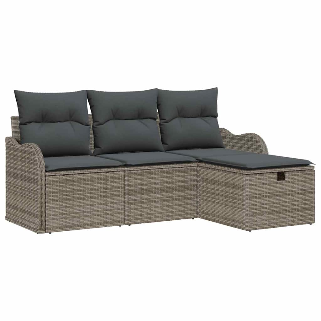 Set de canapele pentru grădină cu pernă 4 pcs Gri Rattan poli GartenMobel Dekor