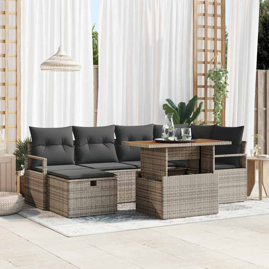 Set de canapele pentru grădină cu pernă 7 pcs Gri Rattan poli GartenMobel Dekor