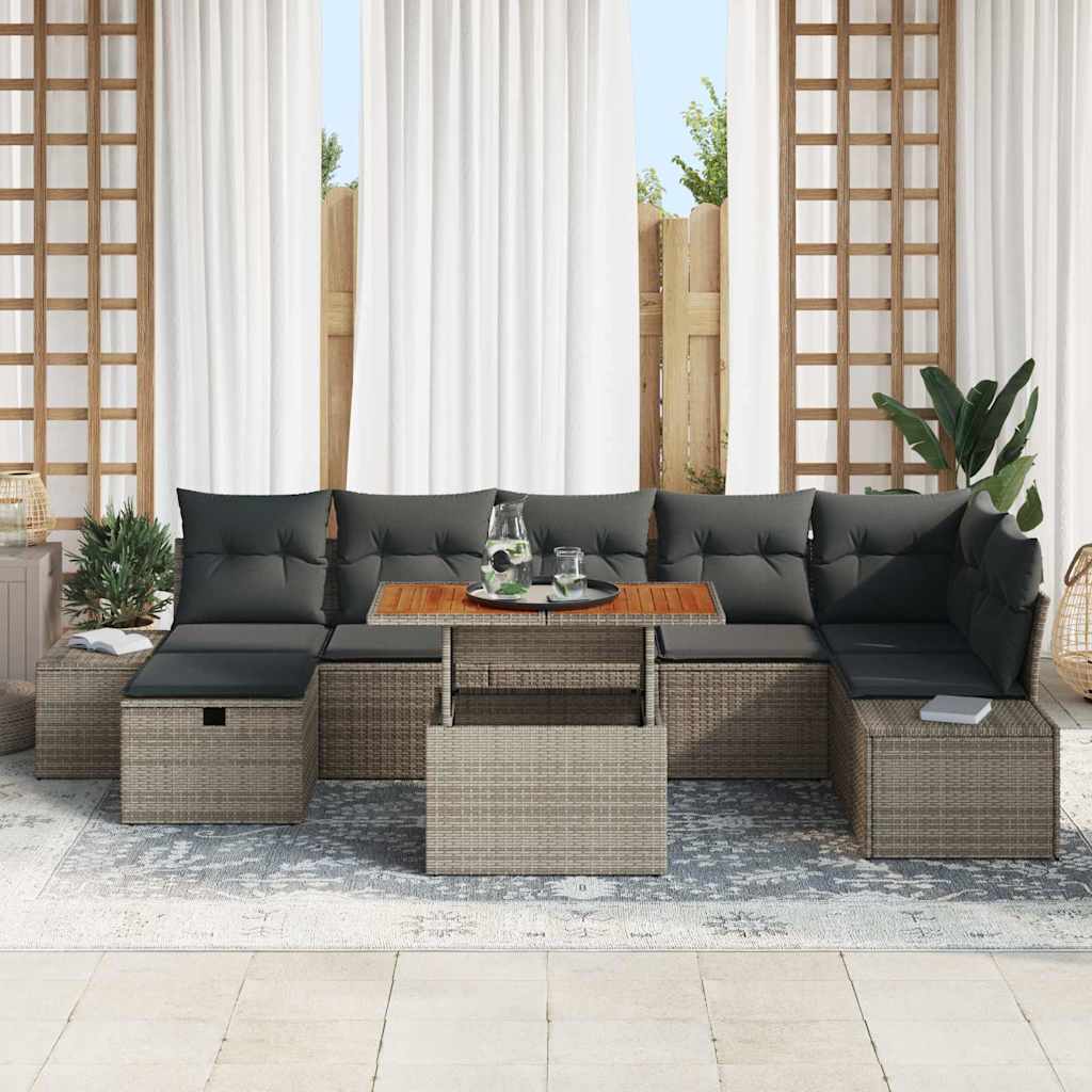 Set de canapele pentru grădină cu pernă 8 pcs Gri Rattan poli GartenMobel Dekor