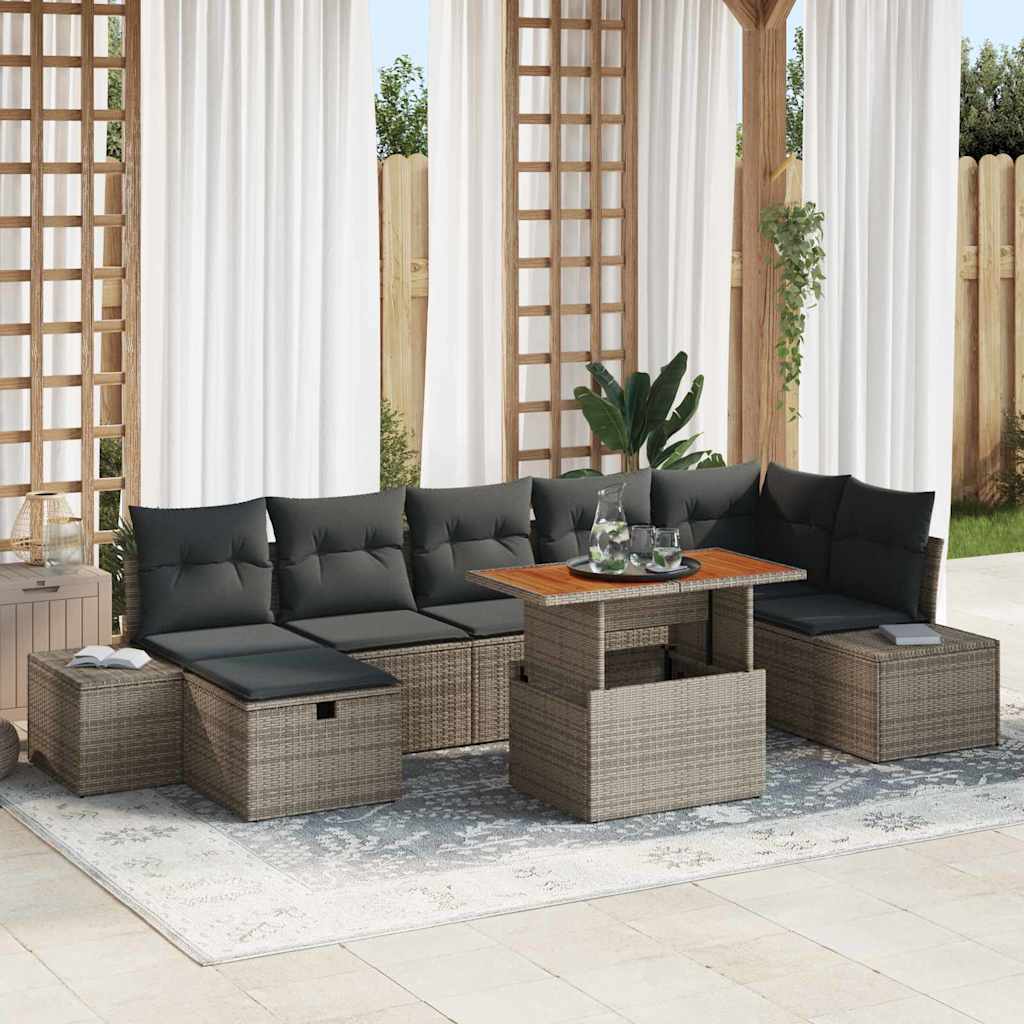 Set de canapele pentru grădină cu pernă 8 pcs Gri Rattan poli GartenMobel Dekor