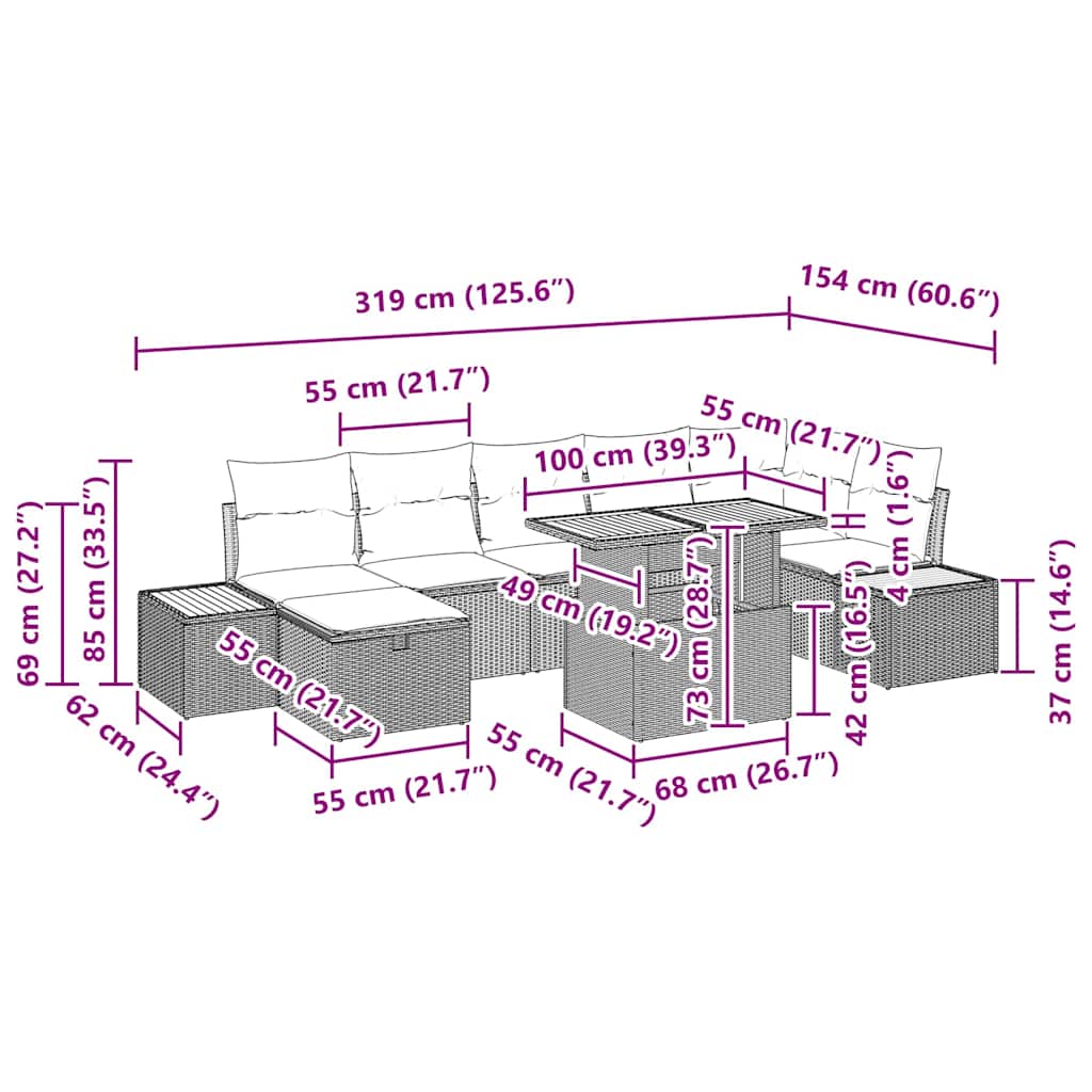 Set de canapele pentru grădină cu pernă 8 pcs Gri Rattan poli GartenMobel Dekor