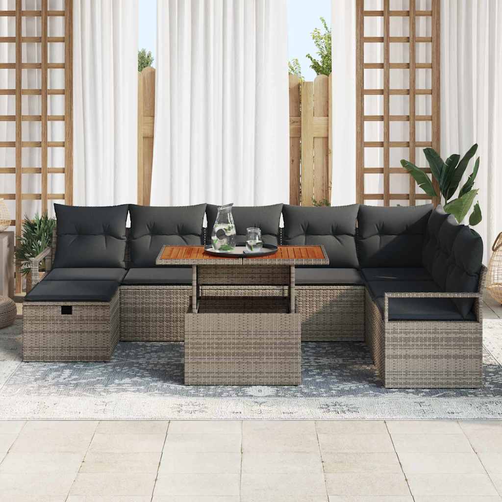 Set de canapele pentru grădină cu pernă 9 pcs Gri Rattan poli GartenMobel Dekor