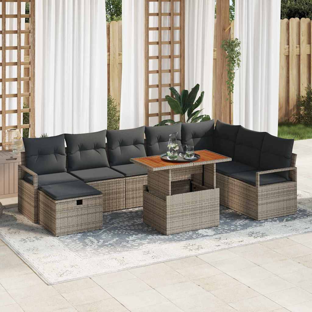 Set de canapele pentru grădină cu pernă 9 pcs Gri Rattan poli GartenMobel Dekor