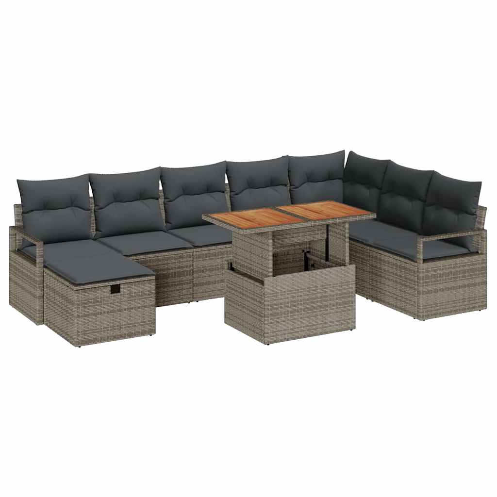 Set de canapele pentru grădină cu pernă 9 pcs Gri Rattan poli GartenMobel Dekor