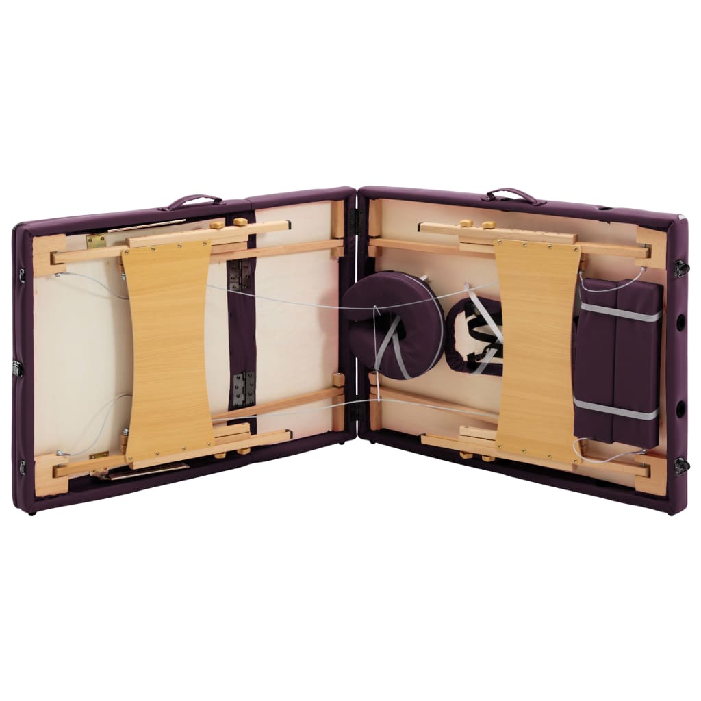 Masă de masaj pliabilă, 3 zone, violet vin, lemn GartenMobel Dekor